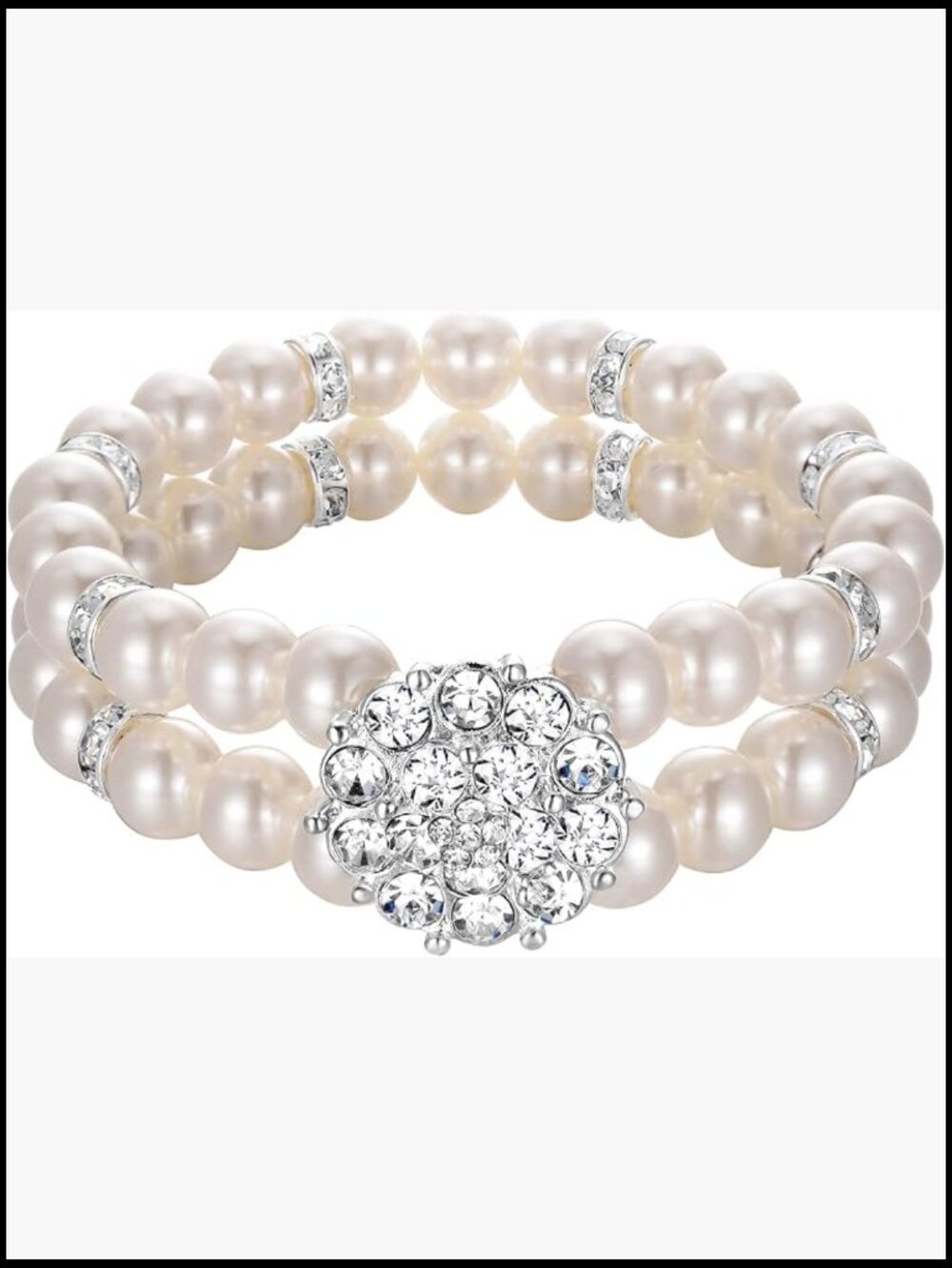 Stretch Bracelet Vintage Crystal Pearl Halo Double Row Strand Wedding Accessory
